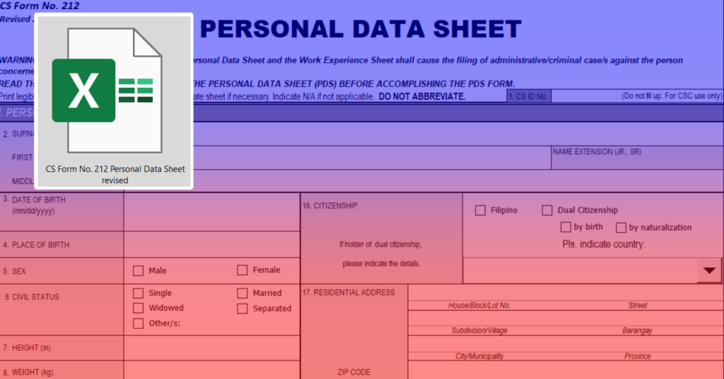 CSC Personal Data Sheet (PDS) Form Download